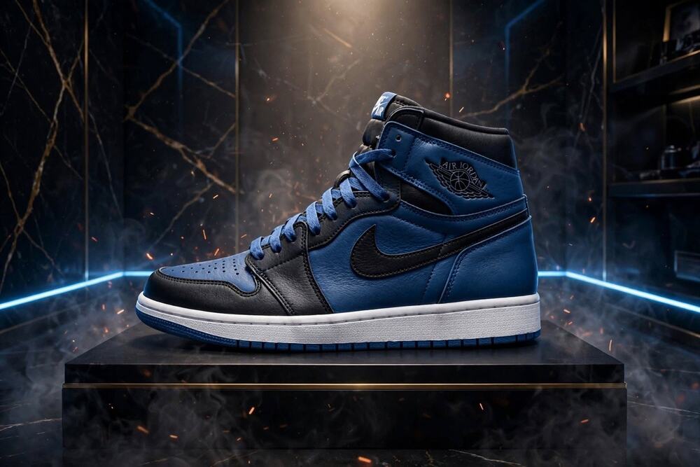 Size 8 - Jordan 1 Retro High OG Dark Marina Blue 555088-404 Black White